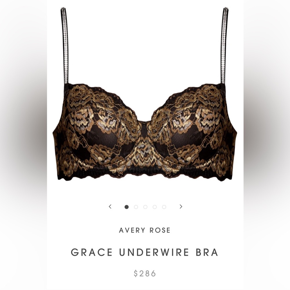 💎 Avery Rose Grace Underwire Lace Black Floral Swarovski Rhinestone Strap Bra 💎